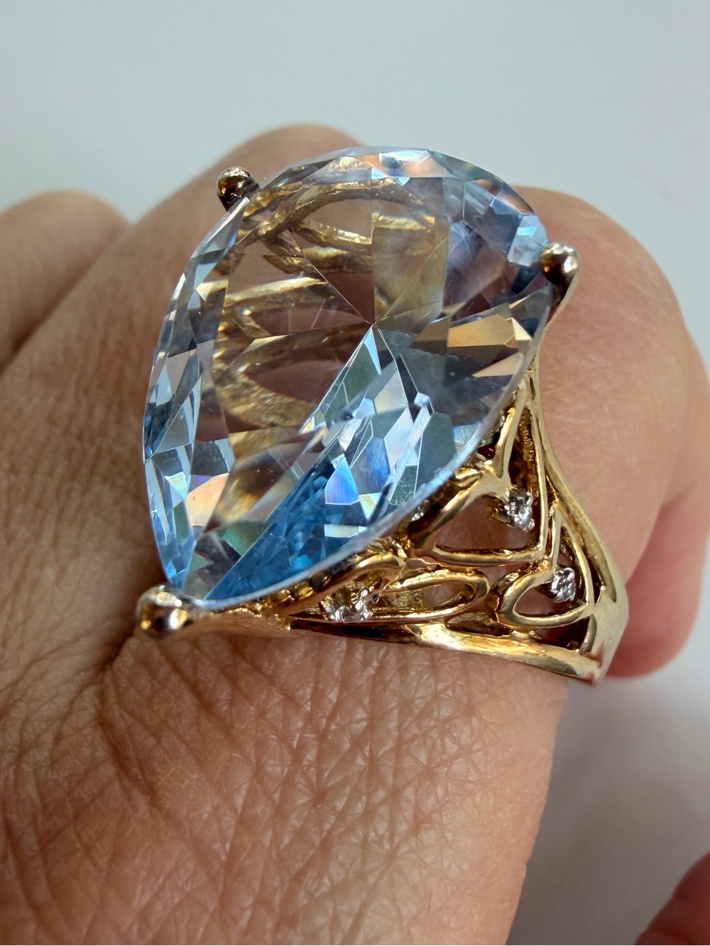 Vintage Massive blue topaz  cocktail ring - vermeil